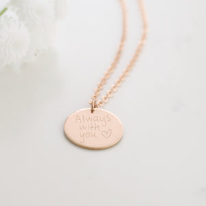 Handwriting Engraved Round Pendant Necklace