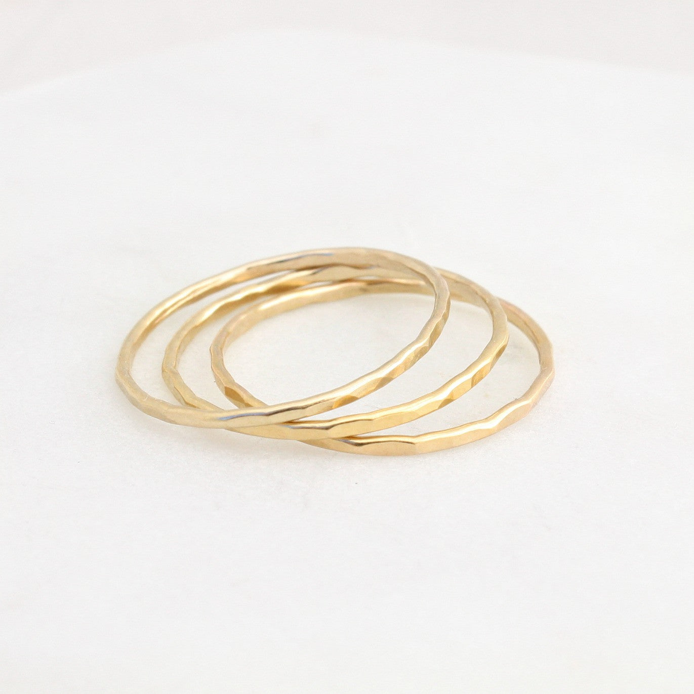 Triple Stack Skinny Hammered Rings - Sterling Silver / 14k Gold Filled / 14k Rose Gold Filled