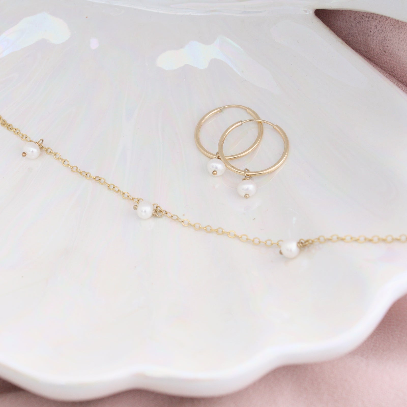 Freshwater Pearl Dainty Hoop Earrings