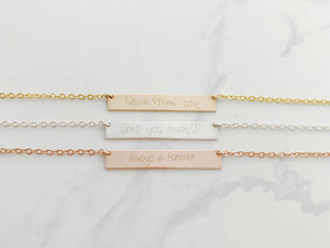 Handwriting Engraved Bar Necklace