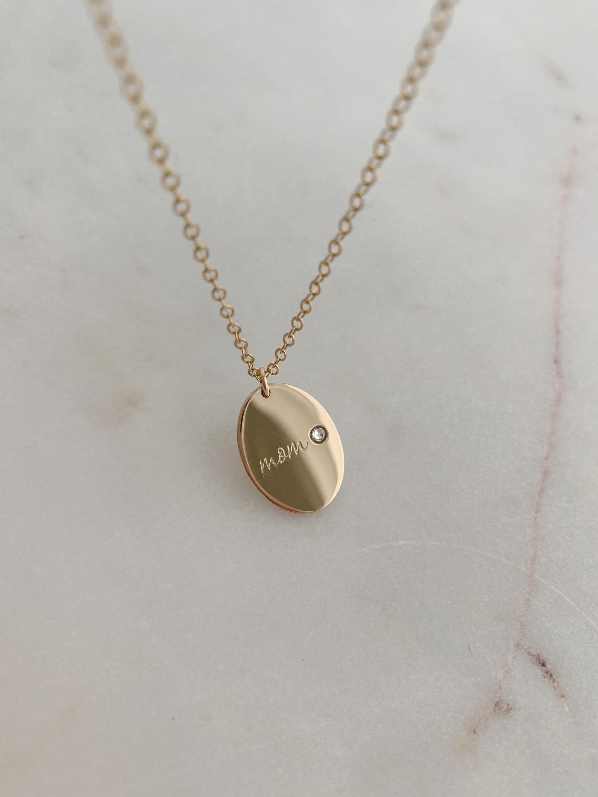 MOM Engraved Oval Pendant Necklace