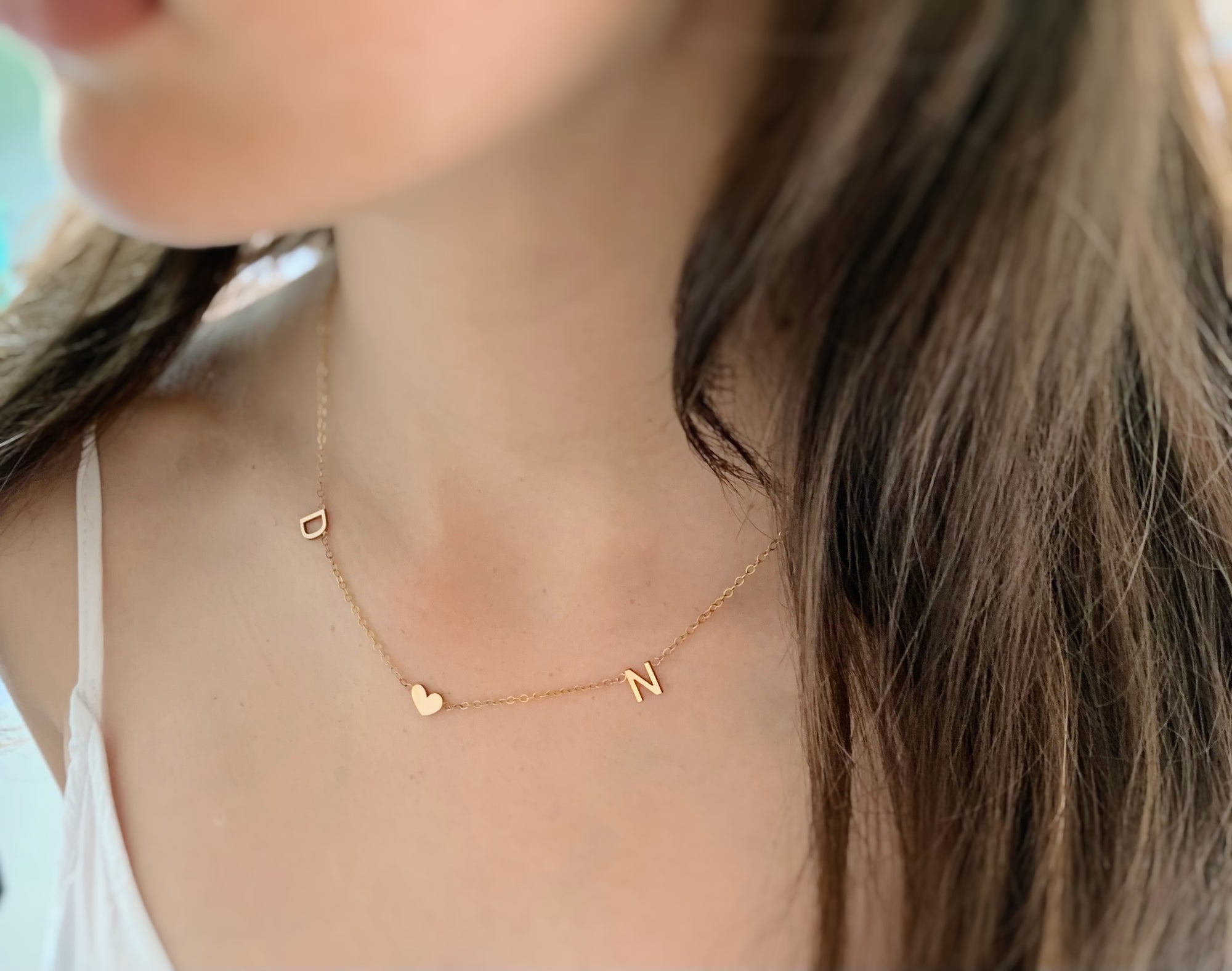 Small Initial Necklace 10k Gold Little Love Letters Three Initial