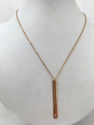 MUM Engraved dainty bar vertical pendant necklace