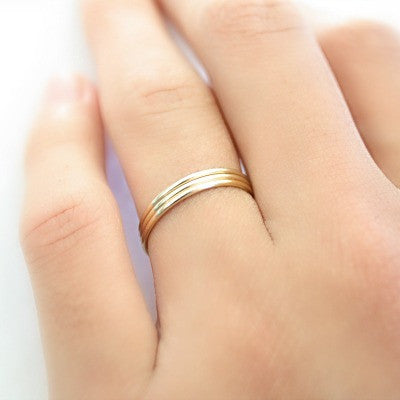 Triple Stack Skinny Round Polished Rings Sterling Silver 14k